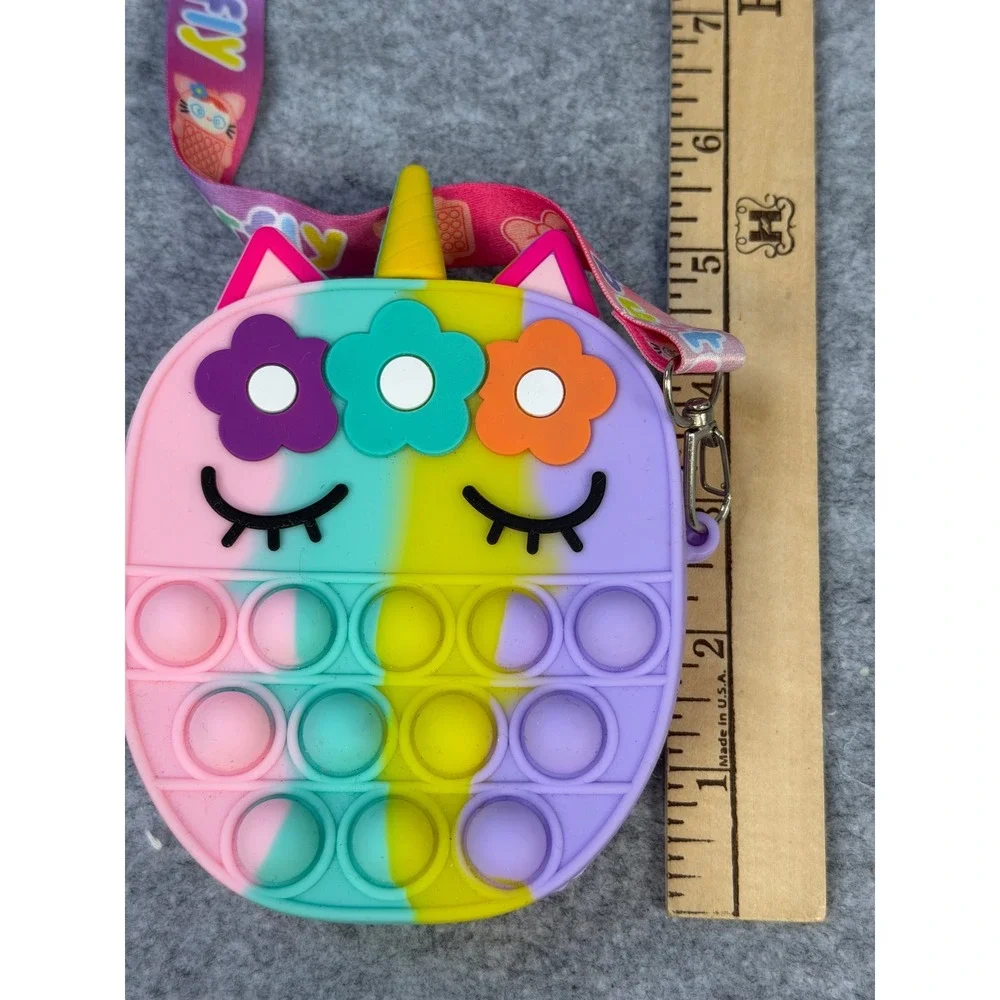 Unicorn Pop It Fidget Purse Kids Rainbow Silicone Crossbody Bag Sensory‎ Toy